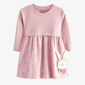 Next Direct Pink Bunny Long Sleeve Embellished Dress